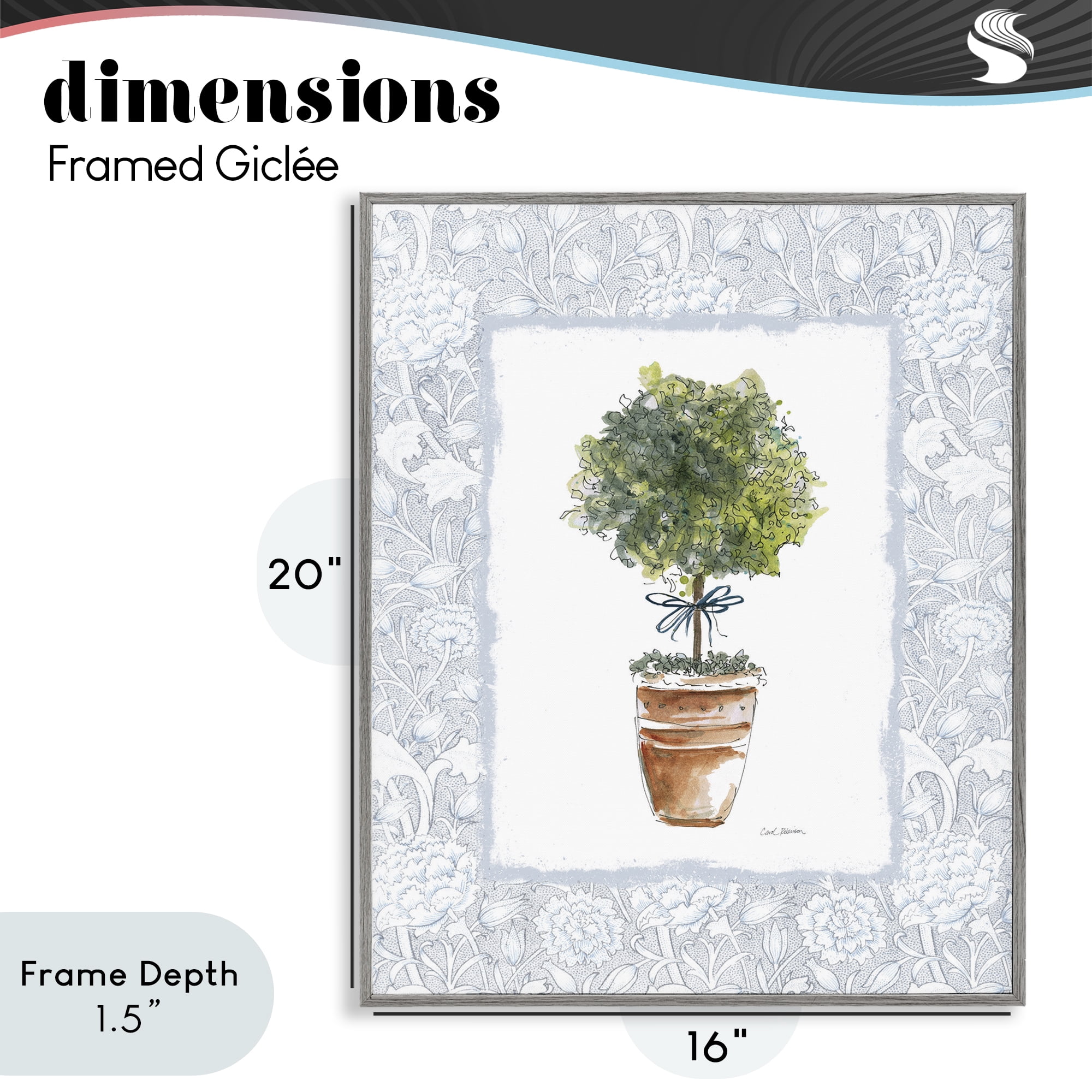 Stupell Industries Potted Topiary in Terracotta Gray Framed Giclee Art, design by Carol Robinson