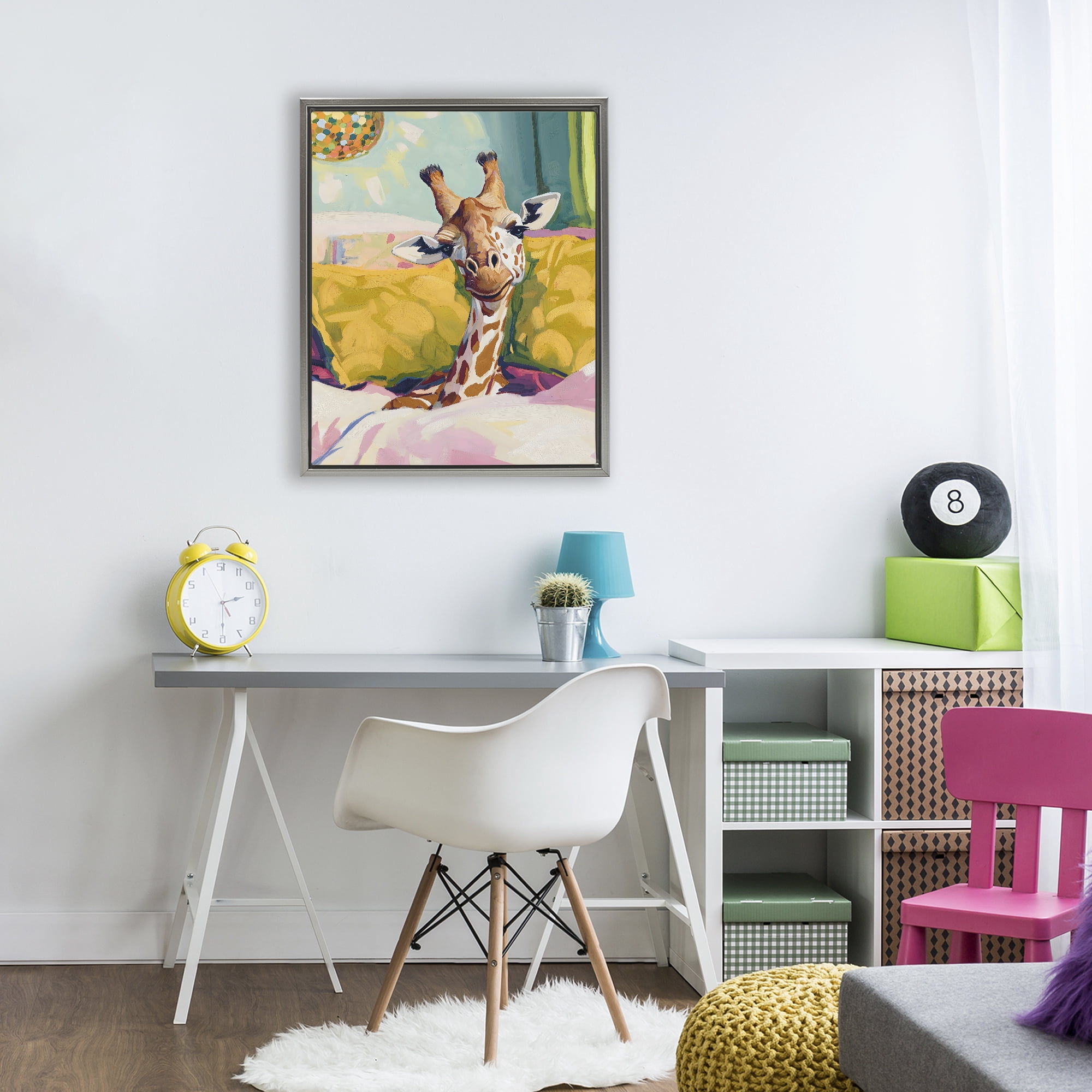 Stupell Industries Cozy Giraffe in Bed Gray Framed Floater Canvas Wall Art, design by The Prints Vibe