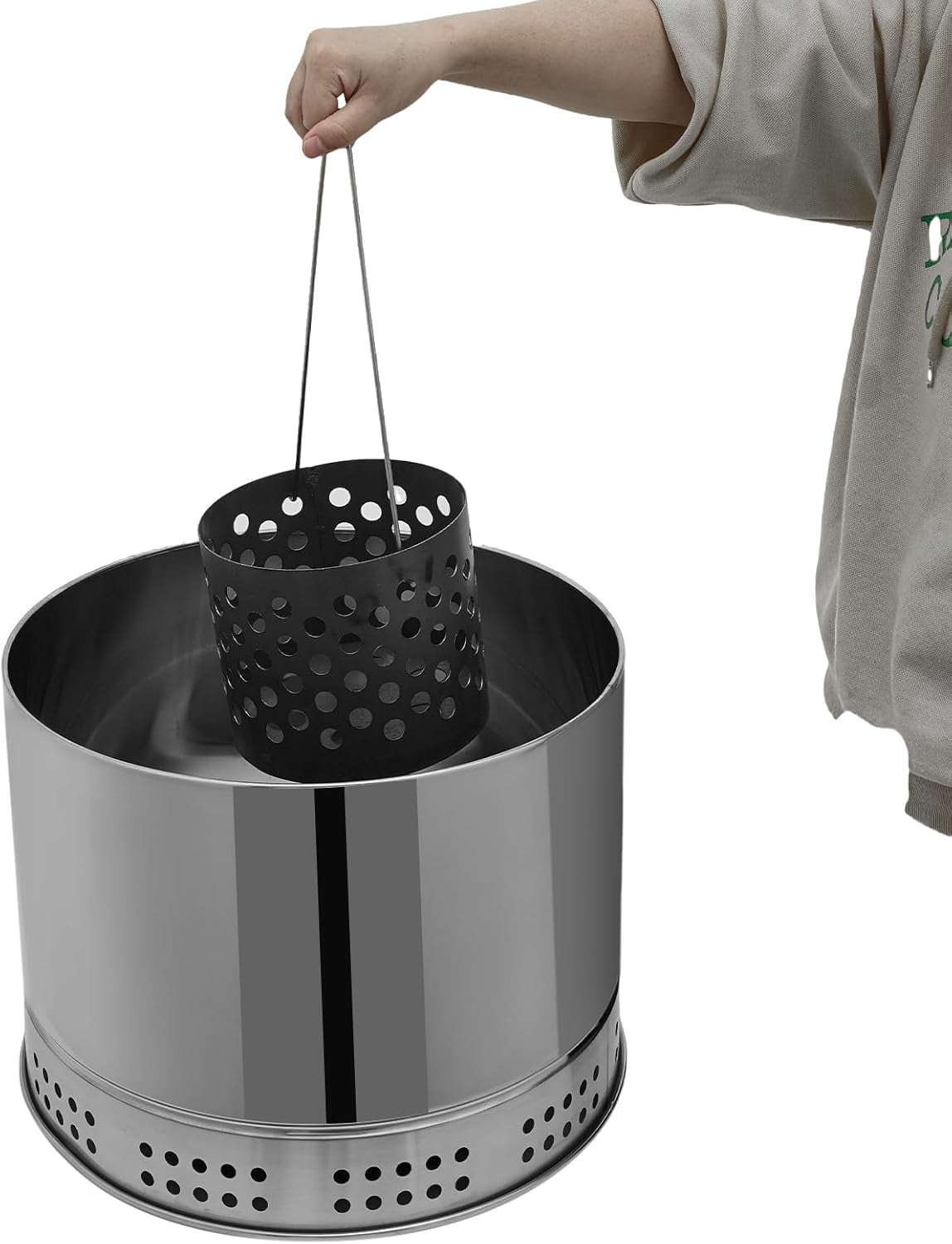 Barrel Charcoal Grills, Large Portable Stainless Charcoal Barbecue Grills 360°Outdoor Smokeless BBQ Grill with 50 Skewers for Camping Picnics Backyard Cooking