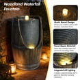 thumbnail image 5 of 24.8" Tall Outdoor Water Fountain,Rustic Barrel Style Cascading Resin Waterfall with Warm LED Lights,Weather-Resistant Patio Fountain for Patio Yard Porch,Grayish Green, 5 of 8