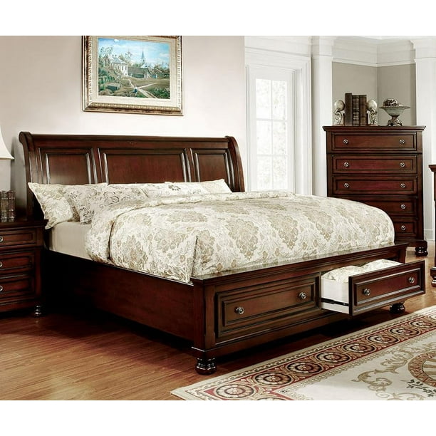 Dark Cherry Solid Wood King Bed w/Storage Drawers FOA CM7683-EK ...