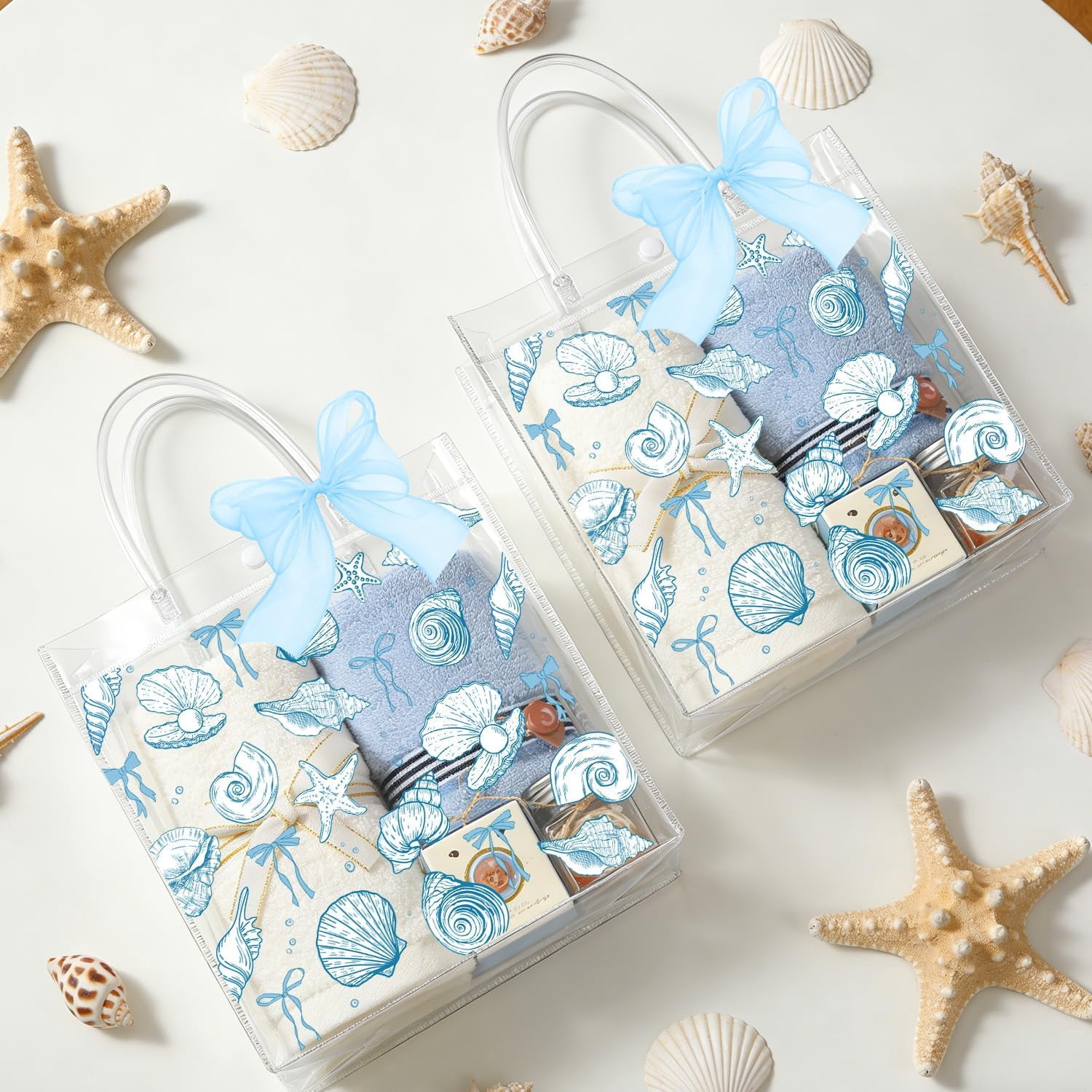 Beach Bachelorete Clear Gift Bags - 20 Pcs Ocean Seashell PVC Goodie Candy Treat Bags with Ribbon Last Toast on the Coast Party Favors for Bachelorete Bridal Shower Hen Party Birthday Decorations
