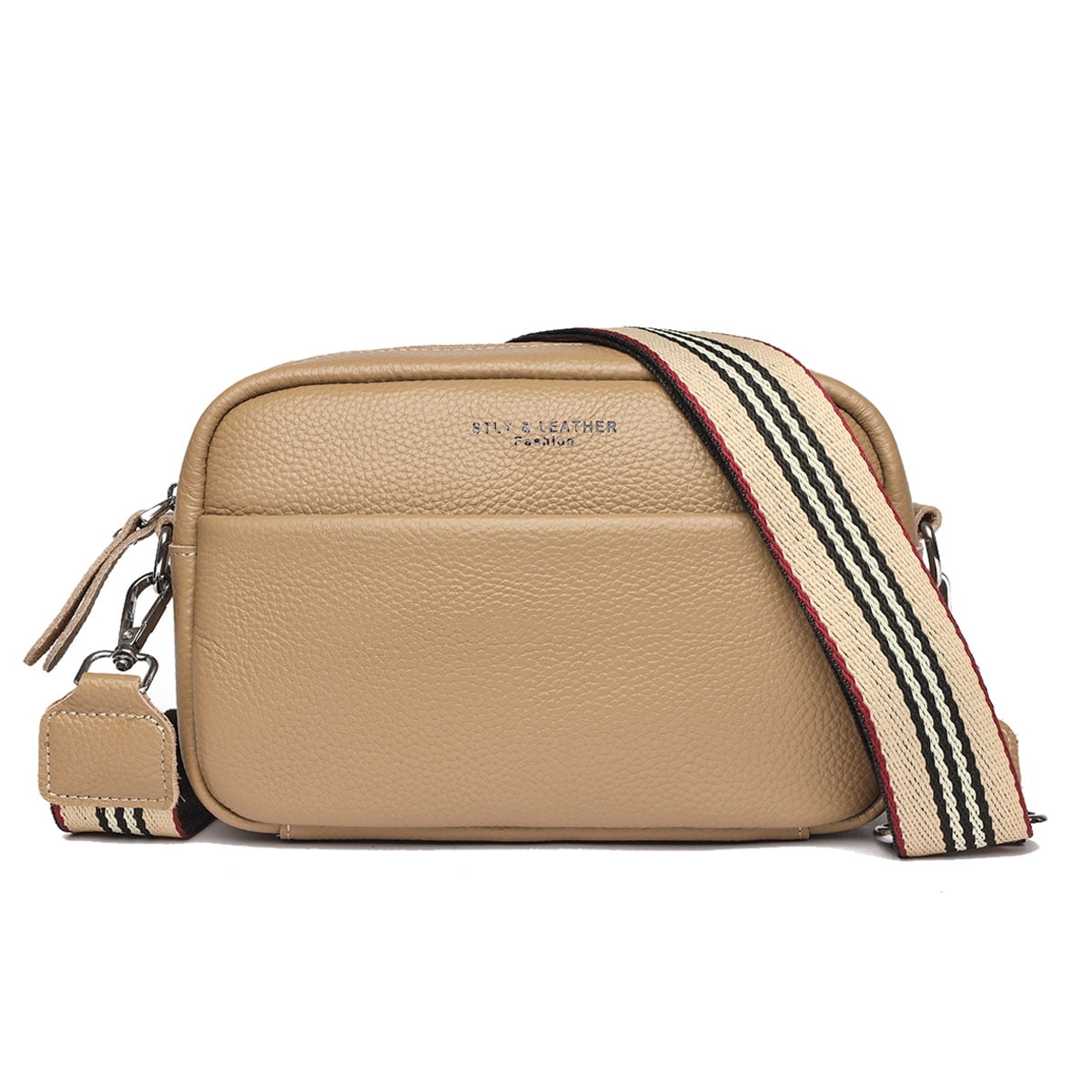 Crossbody Bags for Women Leather Wide Strap Camera Bag Purse Zip