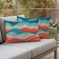 thumbnail image 2 of Outdoor Waterproof Pillow Covers Green and Pink Gradient Wave Stripe Decorative Throw Pillow Protectors,Pillowcase Cushion Cases for Patio Sofa Garden Couch,20x12in,Pack of 2, 2 of 14