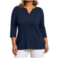 thumbnail image 3 of Vmvidoty Plus Size Tops L-5XL Women's Dressy Casual Tops Business Work Blouses 3/4 Length V Neck Shirts Navy L, 3 of 7