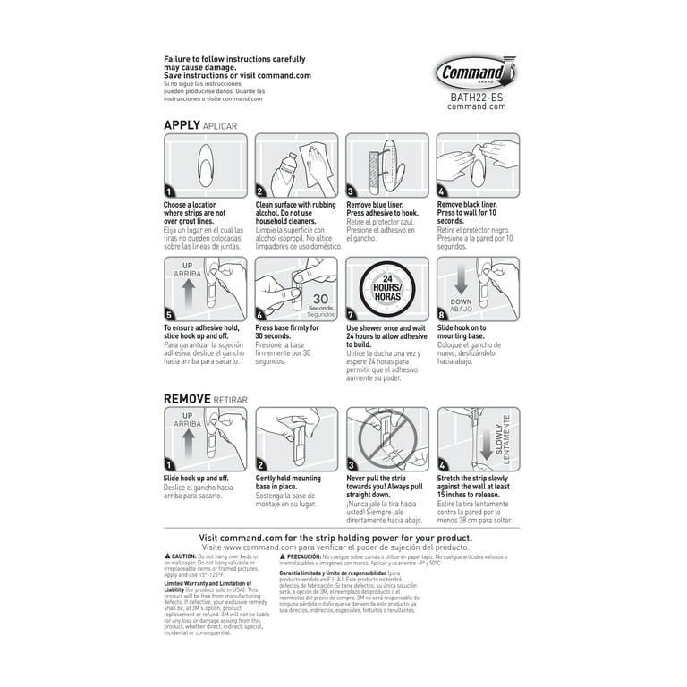 Command BATH22-ES Water-Resistant Refill Strips – 2 Medium & 4 Large, Assorted, For Bath Hooks & Caddies