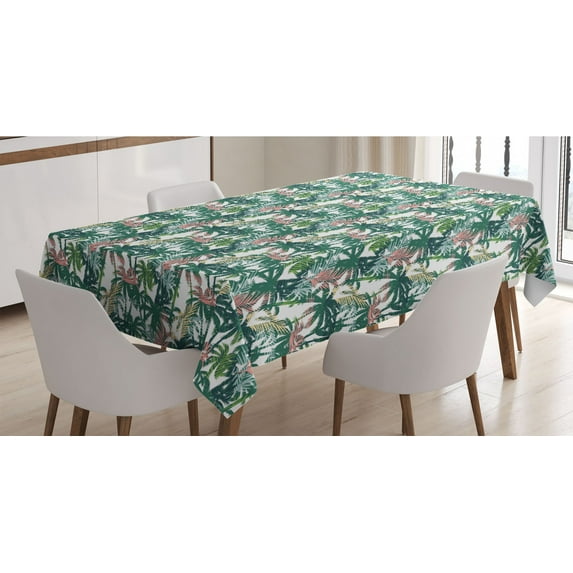 Palm Tree Tablecloth, Dreamy Abstract Jungle Foliage Rainforest Growth with Double Exposure Effect, Rectangle Satin Table Cover Accent for Dining Room and Kitchen, 52" X 70", Multicolor, by Ambesonne