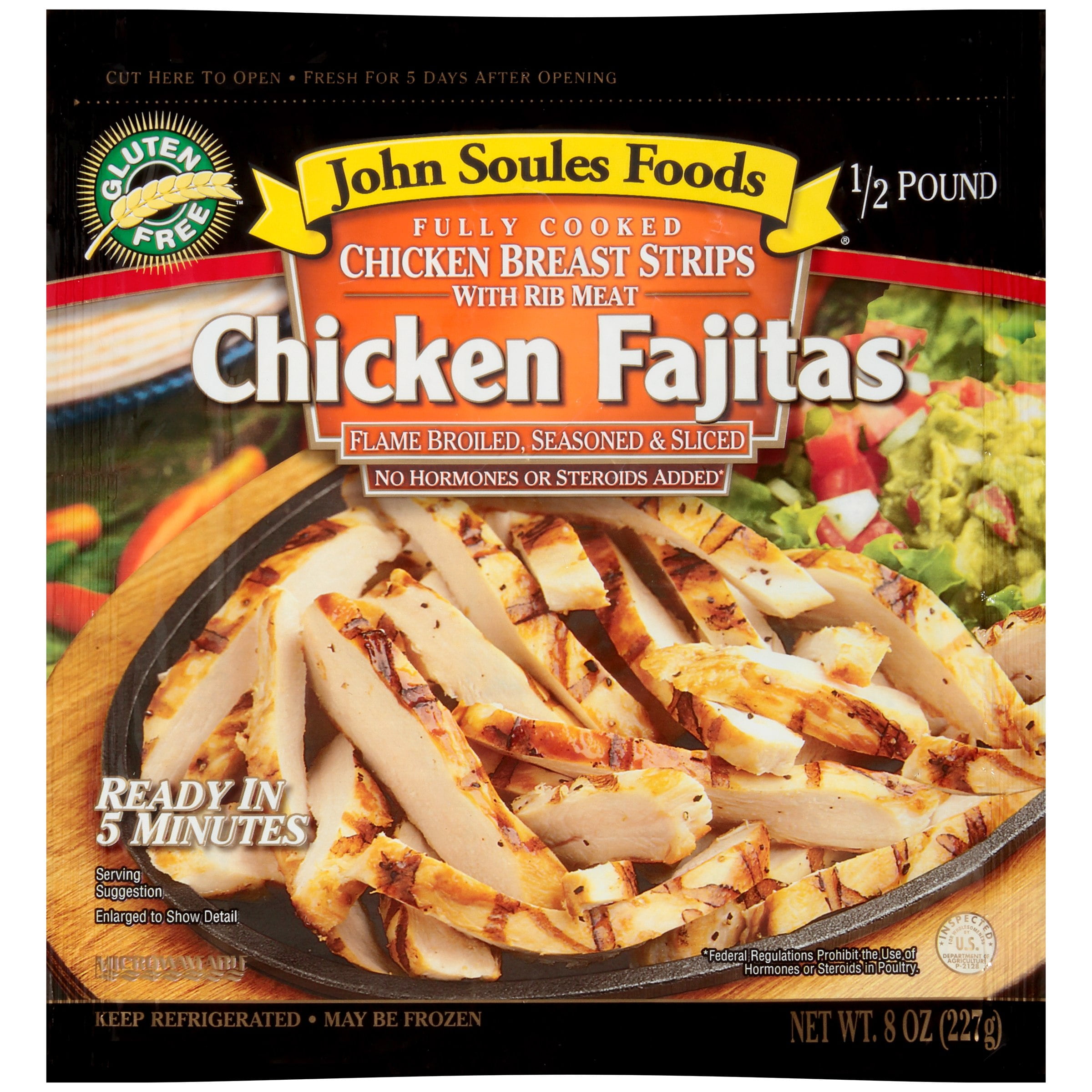 John Soules Foods Fully Cooked Chicken Breast Fajitas with Rib Meat 8 oz. Bag by John Soules Foods, Inc.