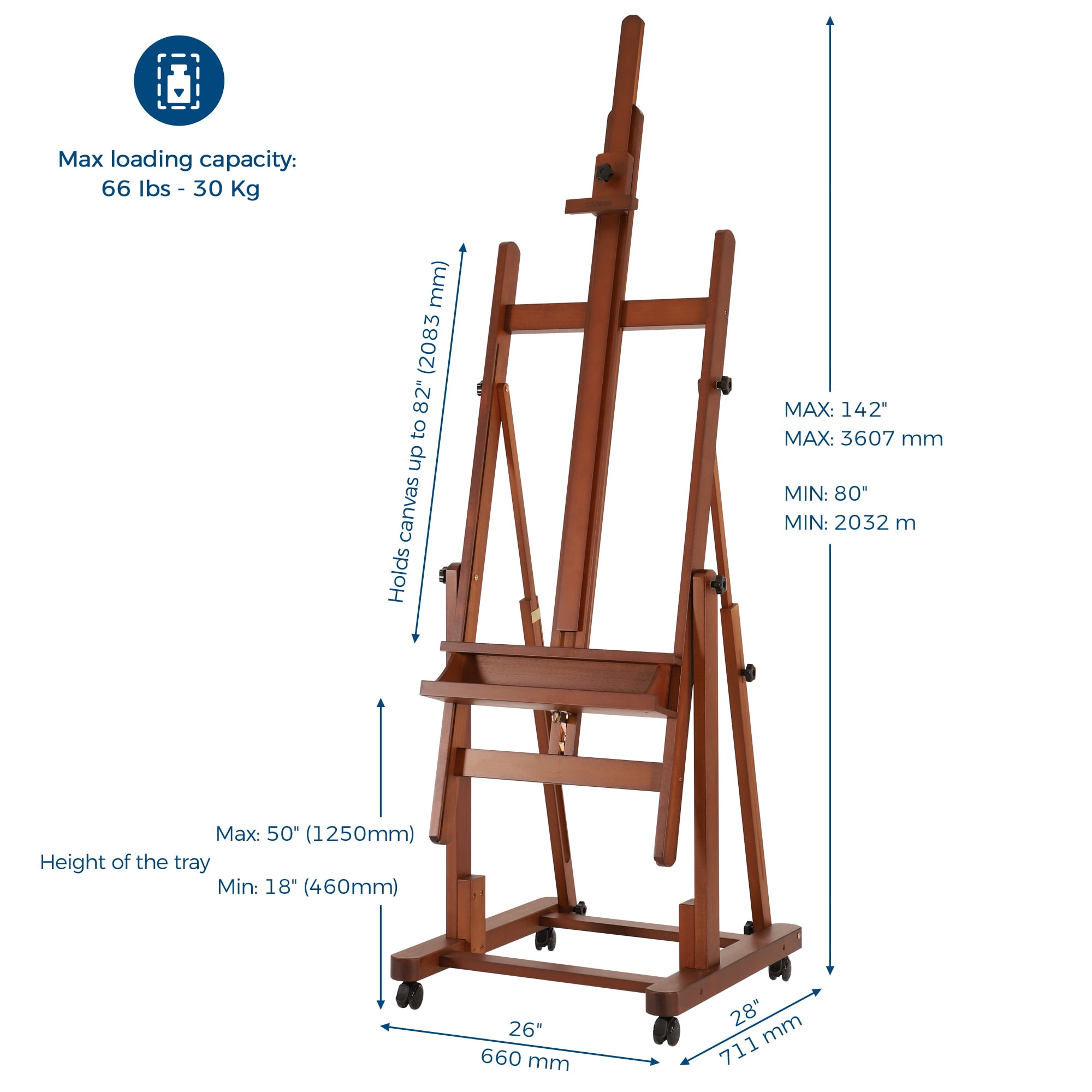 VISWIN Heavy-Duty Extra Large Wood H Frame Easel, Hold Canvas to 82"-Walnut