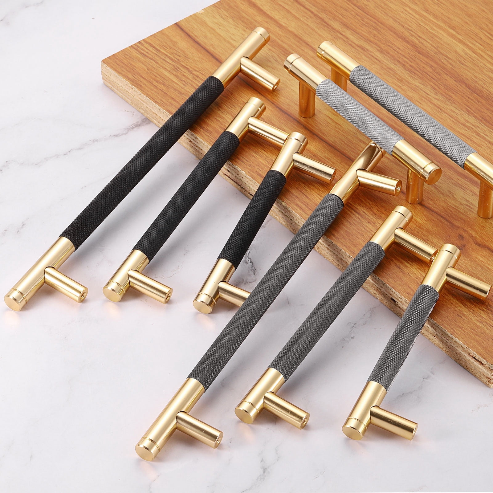 Unique Bargains Cabinet Handles, Aluminum Alloy Knurled Pulls  Gold Handles 4" Black