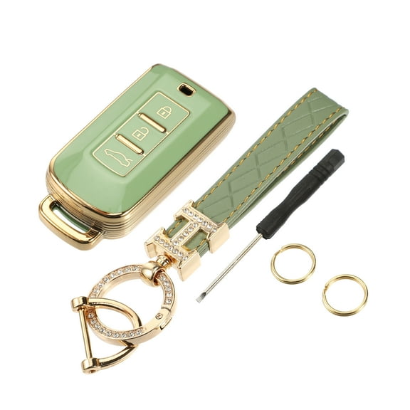 Unique Bargains Key Fob Cover Kit for Mitsubishi Outlander 3 Button TPU Green Remote Keyless Key Fob Case with Keychain