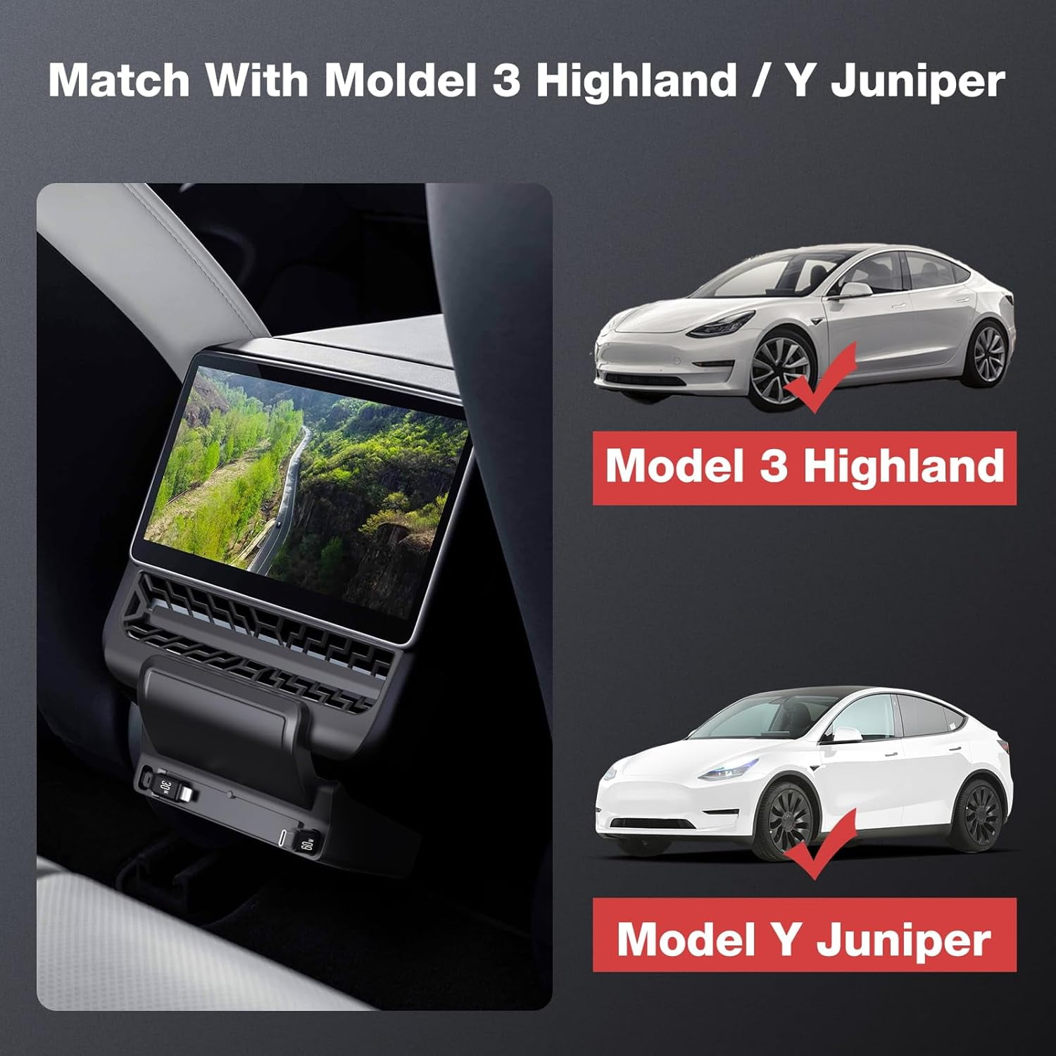 Retractable Center Console USB Hub for Model 3 Highland 2024 / Model Y Juniper 2025, SZSZ Car Phone Charger Suitable for Updated Model 3/Y Accessories Fast Charging Docking Station