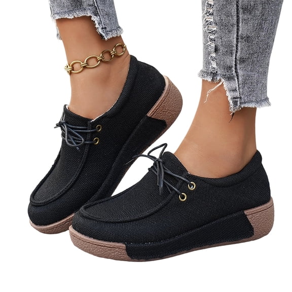 Women Matte Fabric Chunky Platform Lace Up Sneakers, Embossed Surface, Thick Cloud Cushion Insole, Deep Lug Anti Slip Outsole, Retro Dad Shoe Silhouette for Daily Outdoor Walking Errands,Black 6