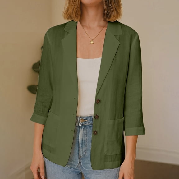 Spring Jackets For Women Solid Color Casual Button Three Quarter Sleeve Top For Everyday Airy Layered Wear Light Jackets For Women