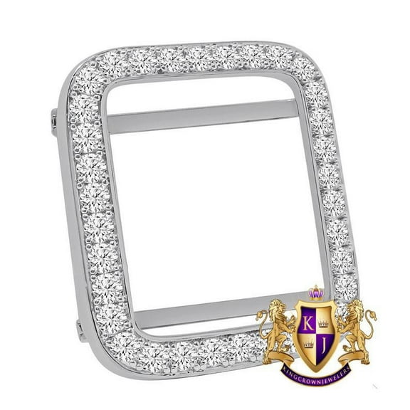 High Quality Solitaire 2.75 Cwt. 44 mm Apple Watch Custom Bezel Fit Series # 4,5 And 6 14K White CZ White Finish Insert Cover Case (Screw Tight)