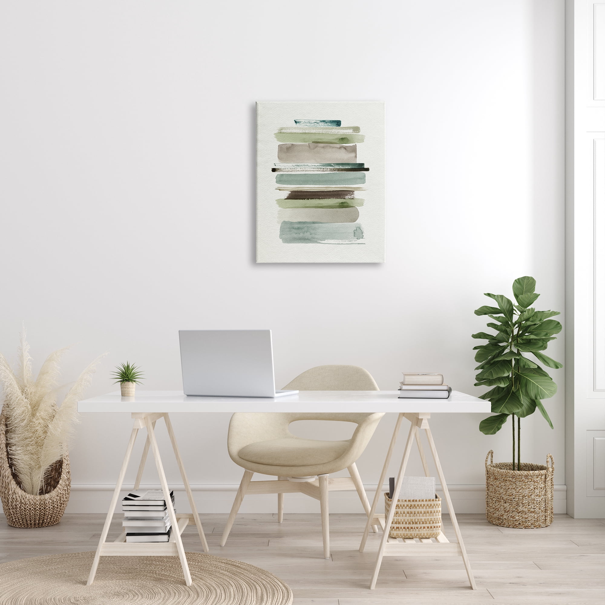 Stupell Industries Thick Line Shape Abstraction Green Brown Striped Layers Abstract Painting Gallery Wrapped Canvas Print Wall Art, 24 x 30