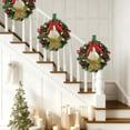 thumbnail image 4 of 12 Inch Pre-Decorated Artificial Pine Leaf Christmas Wreath, Indoor Holiday Hanging Ornament with Ornament Balls, Bows and Berry Clusters, Christmas Wreath for Fireplace Shelf, Party Backdrop, 4 of 6