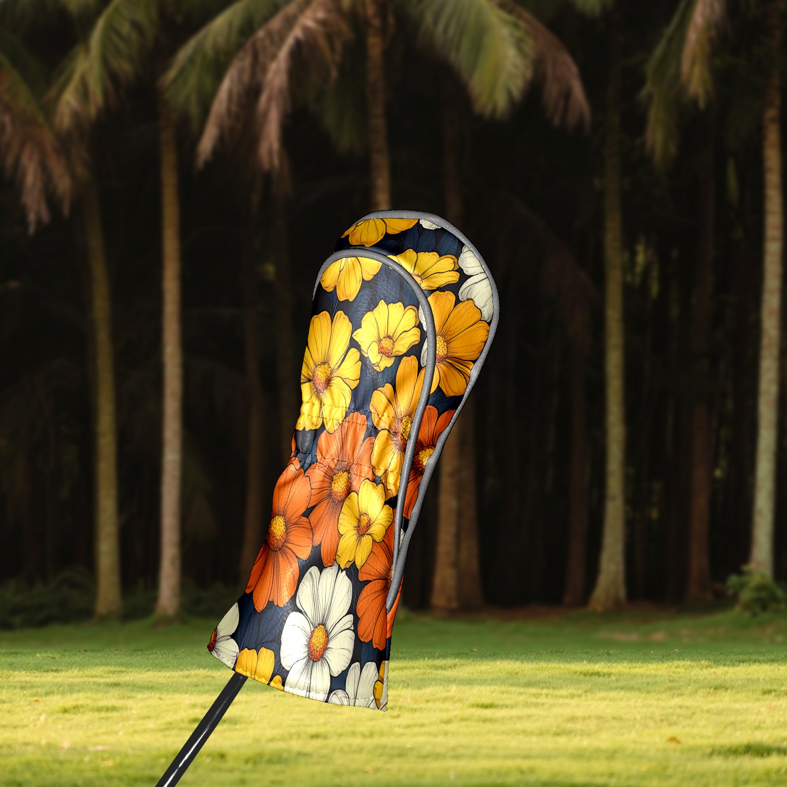 Golf Club Covers PU Leather Waterproof Head Covers for Fairway Woods Hybrids Orange Yellow Flowers