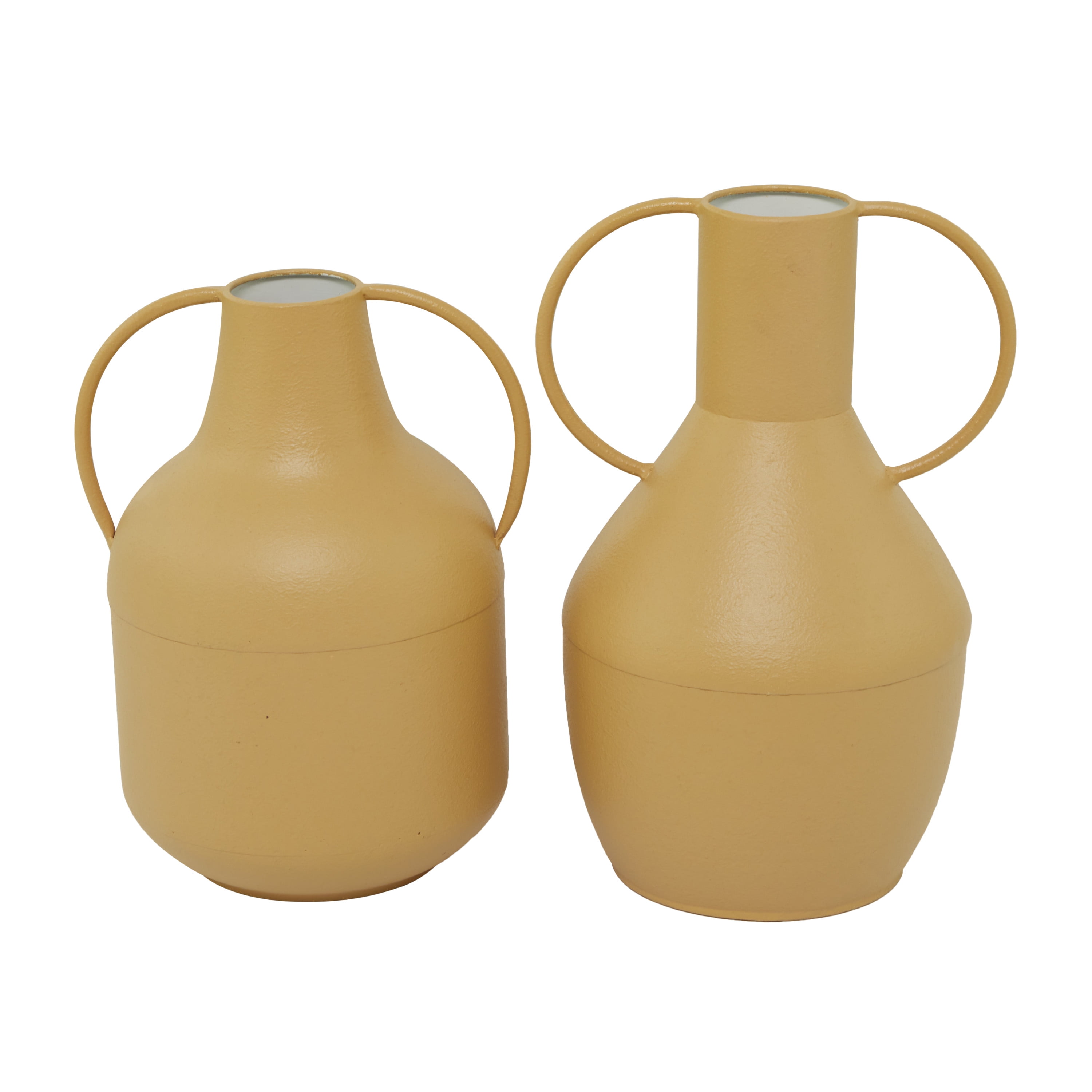 DecMode 14", 12"H Yellow Metal Vase with Handles, Set of 2