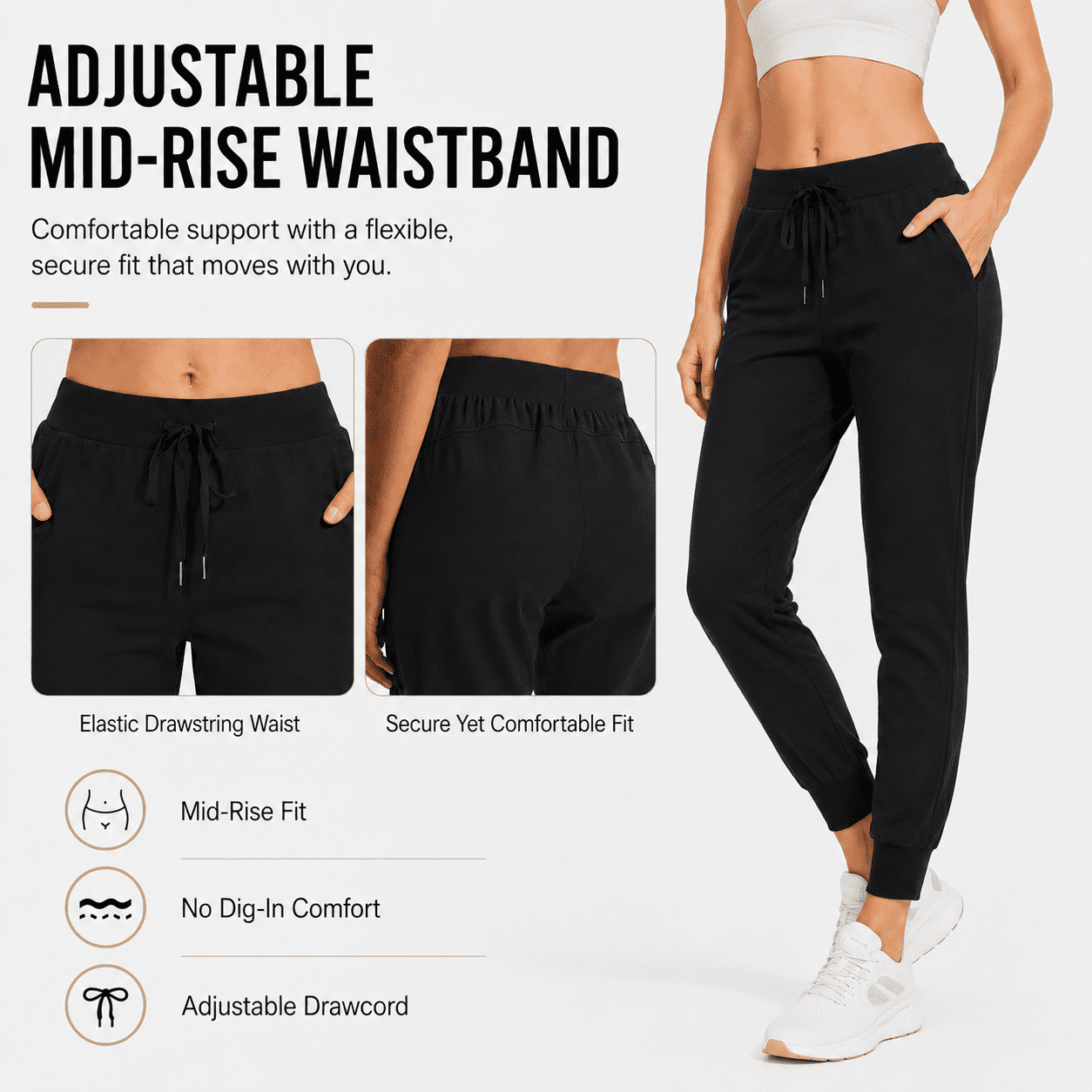 MASKERT Women's Joggers Pants-Athletic Running with Pockets Tapered Casual Workout Pants Black （Size XS-XXXL）