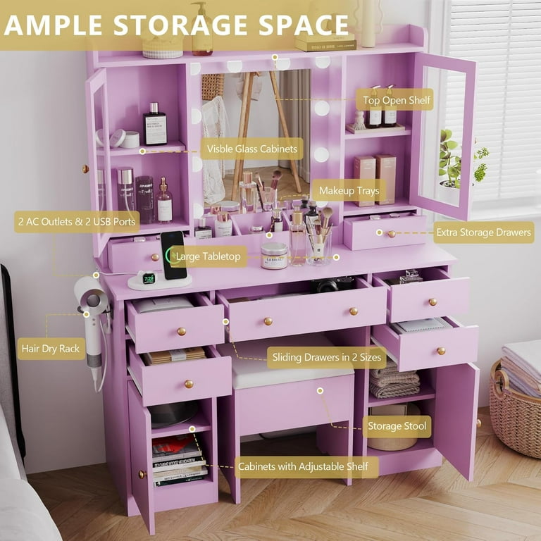 purple dressing table Amazon.com: YIXHQ Purple Vanity Makeup Vanity Desk with Lights Vanity for  Teen Girls Vanity Set for Teenager Vanity Table with Mirror for Bedroom  Vanity Mirror with Lights Girls Desk and Chair :
