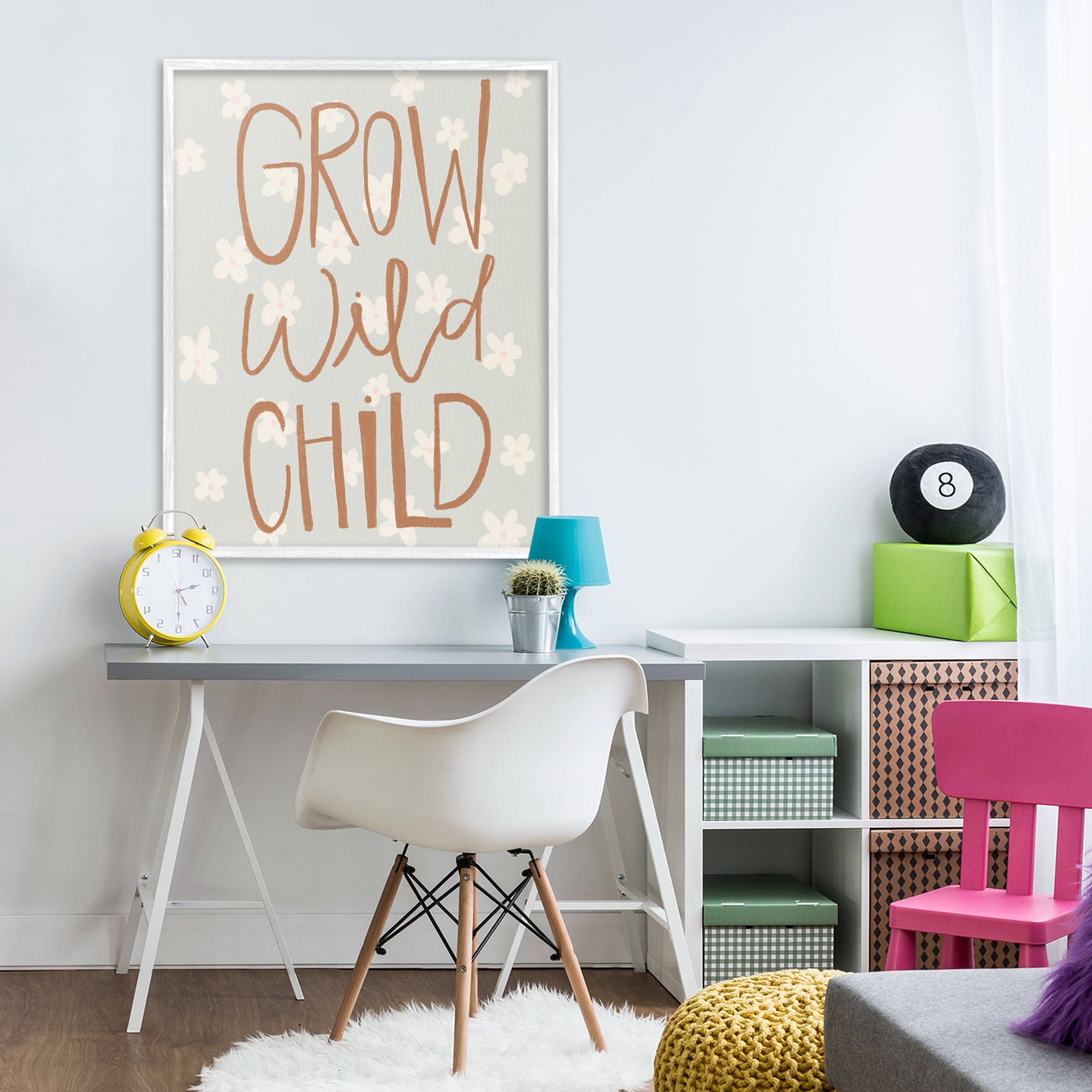 Grow Wild Child Flowers White Framed Giclee Art, design by Katie Griggs
