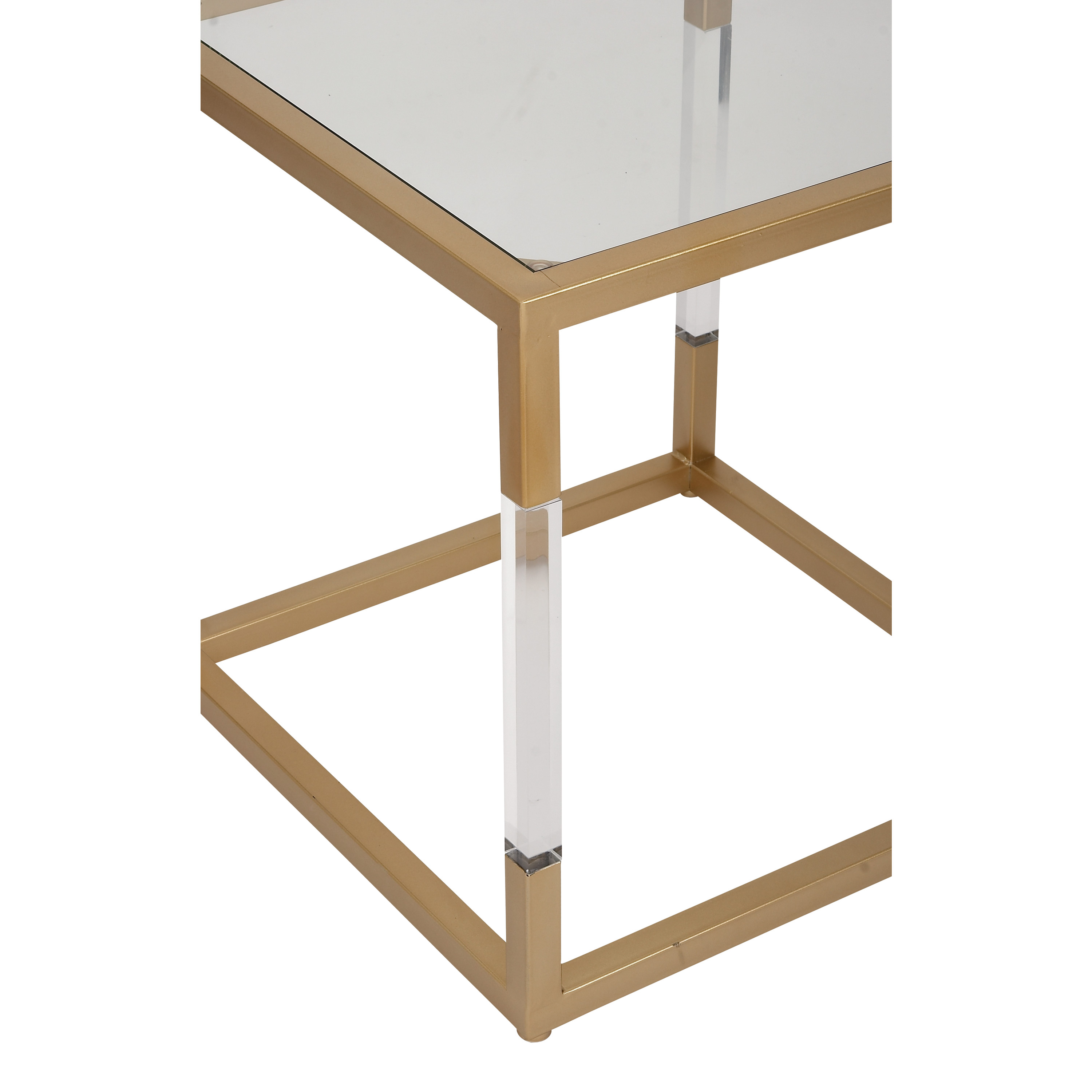 DecMode 19" x 20" Gold Metal Accent Table with Clear Glass Top and Acrylic Legs, 1-Piece - image 5 of 7