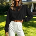 thumbnail image 2 of Hurxie Womens Cropped Sweatshirt Oversized Crewneck Cotton Long Sleeve Boxy Crop Pullover Casual Lightweight Athleisure Top Black,S, 2 of 5