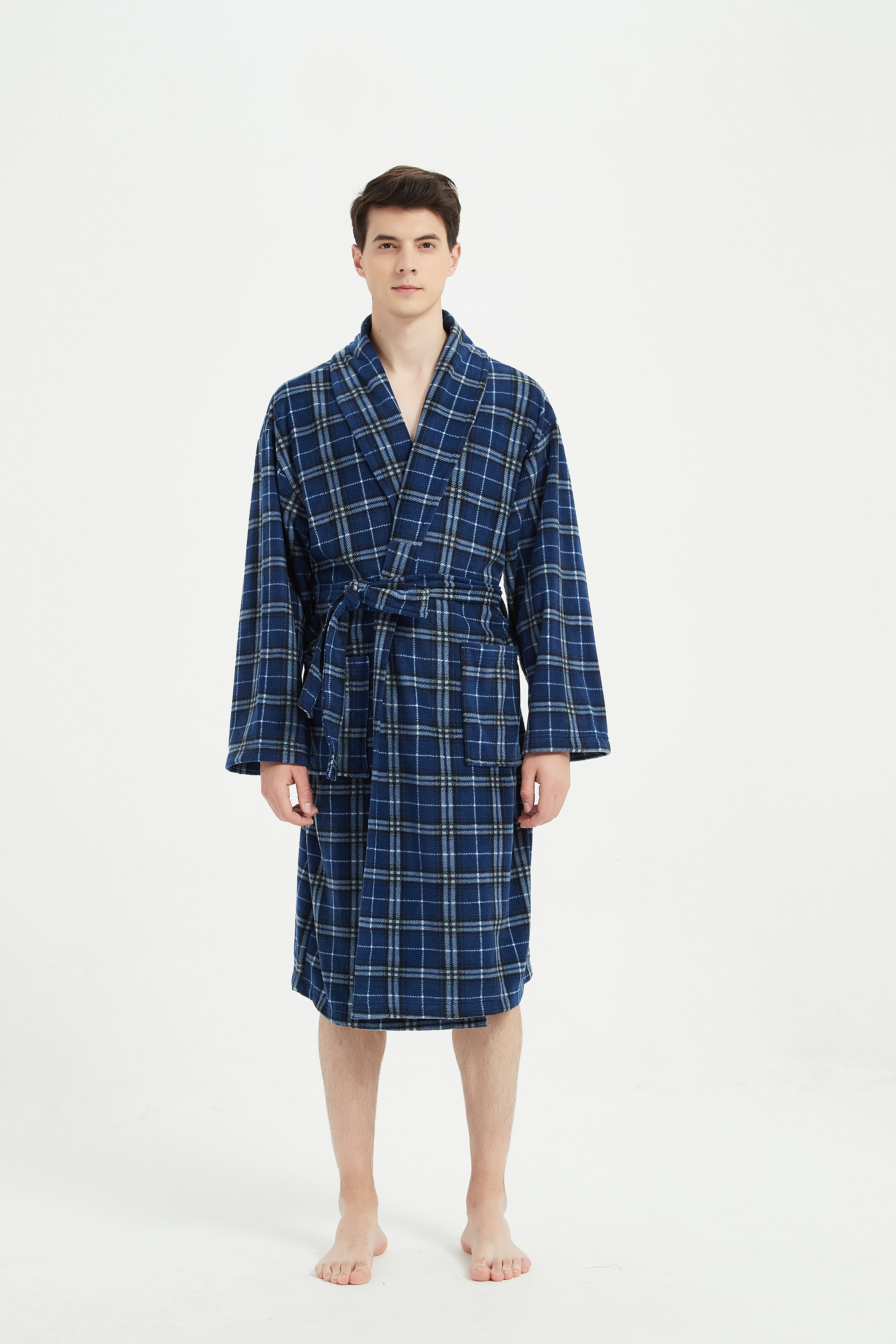 FELEMO Mens Short Robe Lightweight Bathrobe for Men（Blue/S/M/L