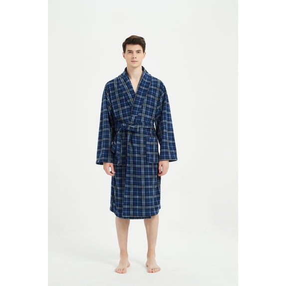 FELEMO Mens Short Robe Lightweight Bathrobe for Men(Blue/XL/2XL)