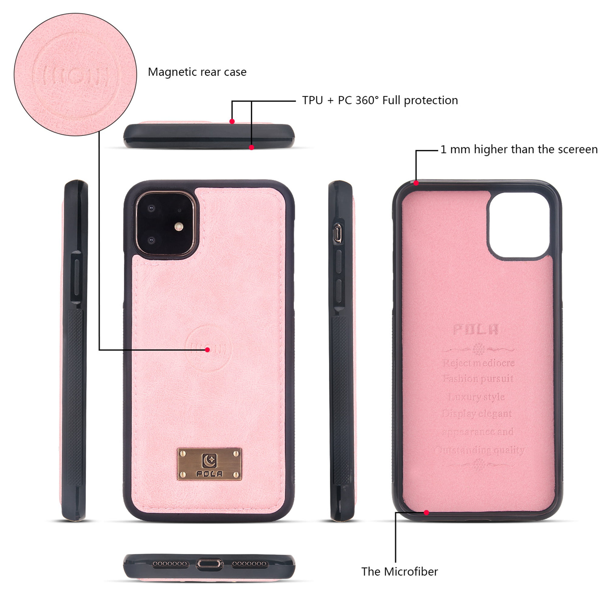 XYX Wallet Case for iPhone 11, RFID Blocking PU Leather Card Slots Magnetic  Kickstand Shockproof Protective Cover for iPhone 11 6.1 Inch, Light Pink
