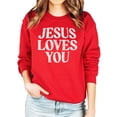thumbnail image 5 of Jesus Loves You Sweatshirt for Women - Christian Faith Easter Church Distressed Pullover Red Sweatshirt Adult Medium, 5 of 7