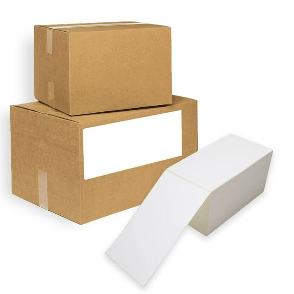 3000 Pack Thermal Transfer Fanfold Labels 4" x 7". Perforated Self-Adhesive Rolls. Mailing Postage. Printing Paper. Blank for Shipping, barcoding