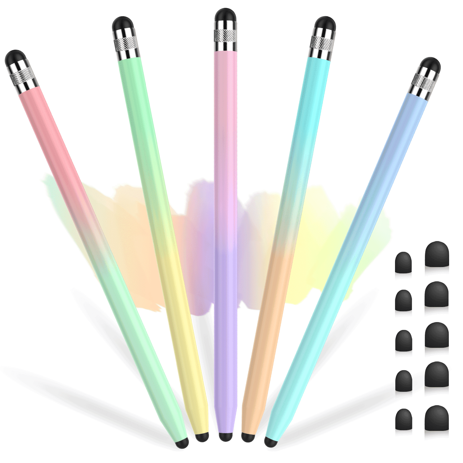 MEKO Stylus Pens, 5 Pack 2-in-1 Stylus Pens for Touch Screens with 10 Extra Tips for iPad iPhone Tablets Samsung Galaxy All Universal Touchscreen Devices