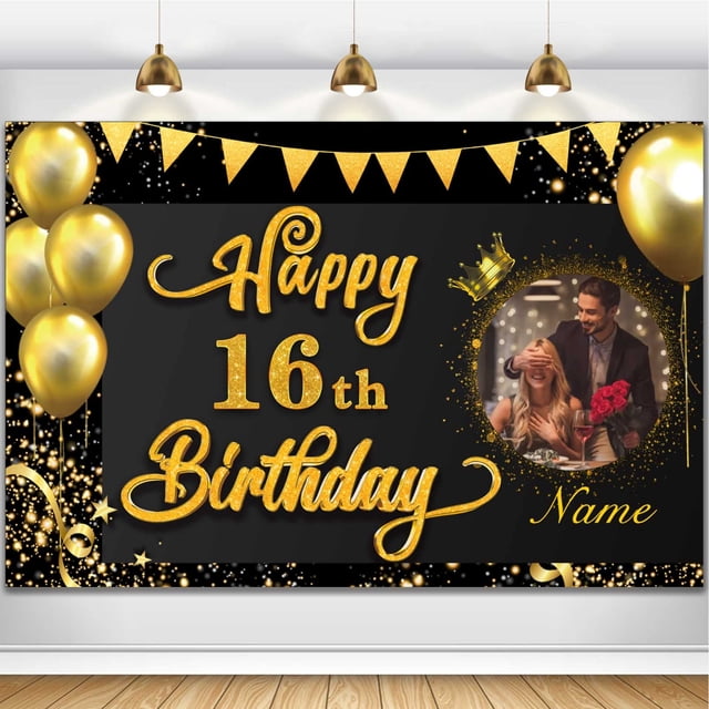 Banner de decoración de cumpleaños AUBAO, feliz cumpleaños número 16