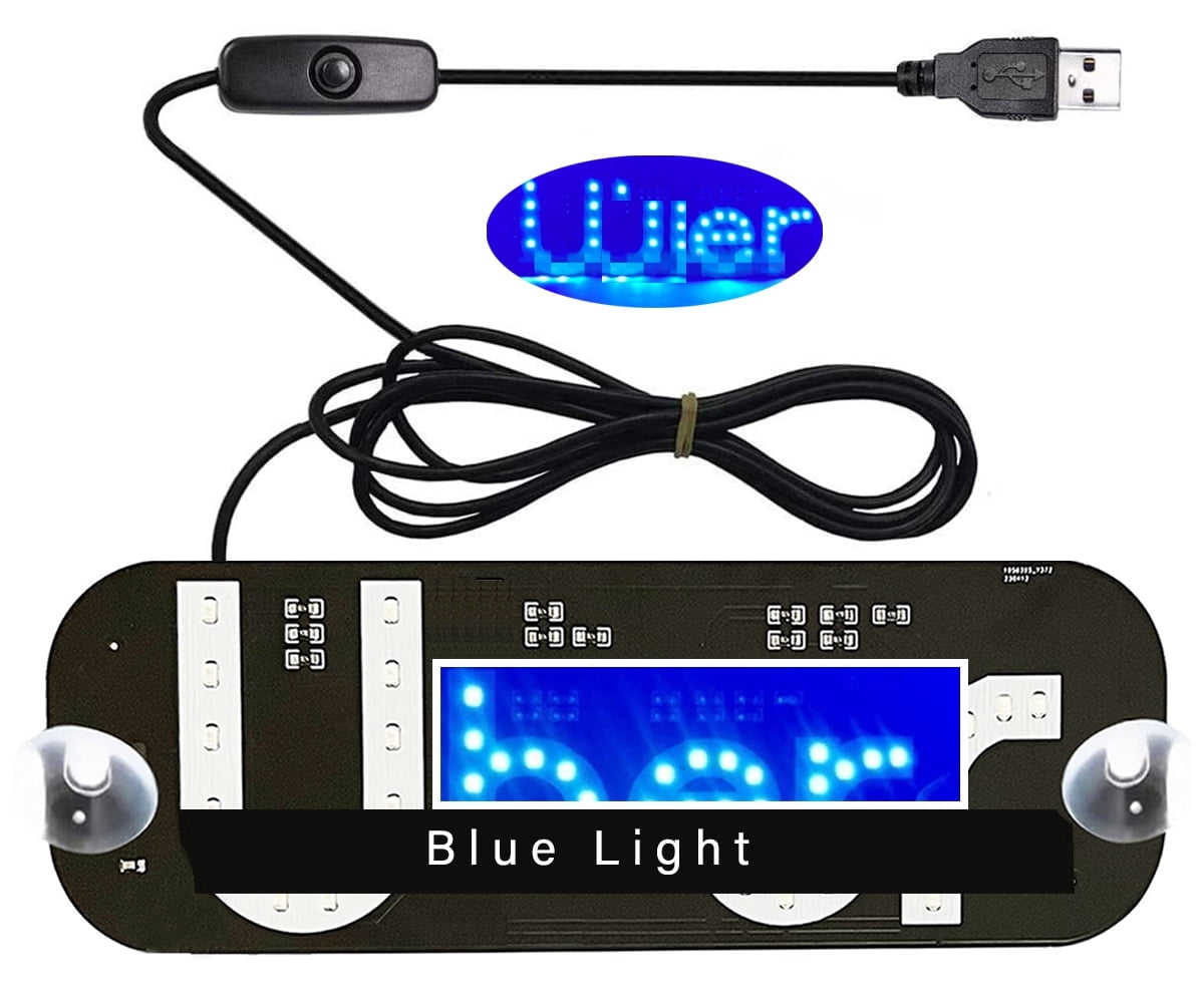 Led Light Signs for Car, Glow LED Sign Decal Stickers with Suction Cups Flashing Hook on Car Window LED Bright Lights USB Plug（Blue）