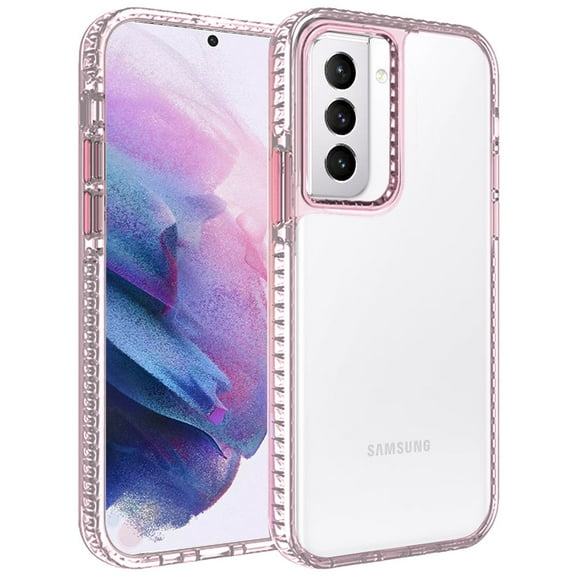 for Samsung Galaxy S21 (6.2") Crystal Clear Rugged Shockproof Hybrid PC TPU Colorful Buttons Protection Back Cover ,Xpm Phone Case [Rose Gold Pink]
