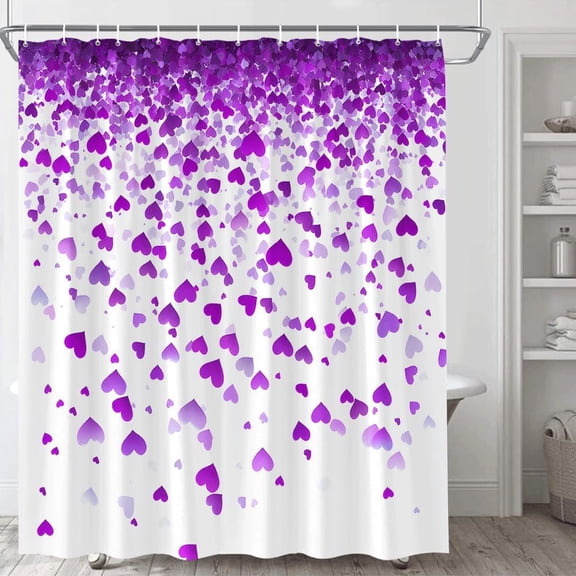 Valentines Day Shower Curtain Purple Falling Heart Petals Sweet Love Romantic Couple Lover Girls Woman Happy Mother''s Day Holiday Party Background Polyester Fabric Bathroom Curtain with Hooks
