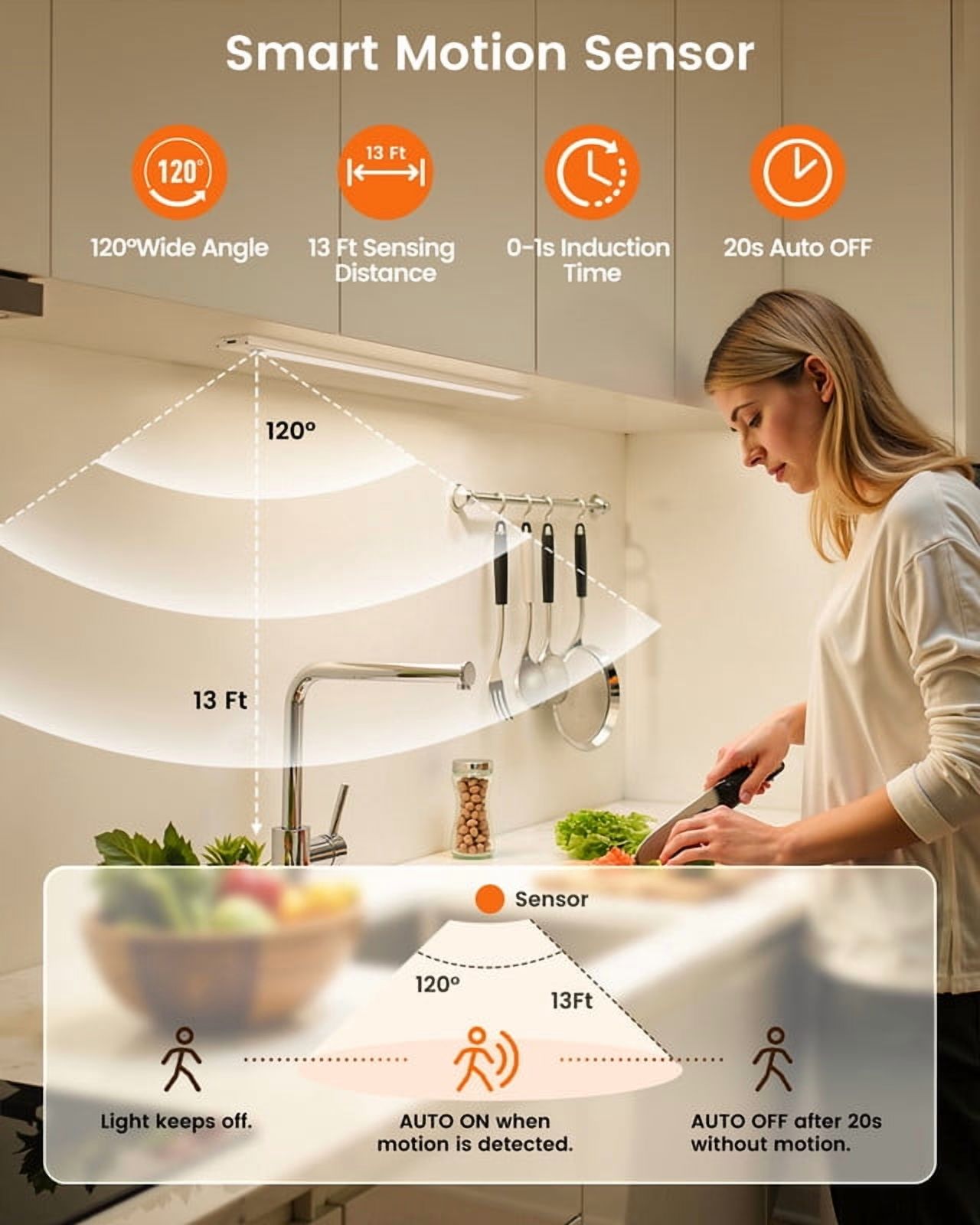 SUNLINKCO 8 in LED Under Cabinet Light, Motion Sensor, 2-Pack photo 6