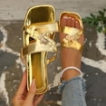 thumbnail image 4 of Samdudou Womens Slide Sandals Elegant Square Open Toe Slip On Flats Chic Cutout Straps with Unique Metallic Insect Hardware Accent Dressy Evening Party Shoes Summer Footwear, 4 of 5