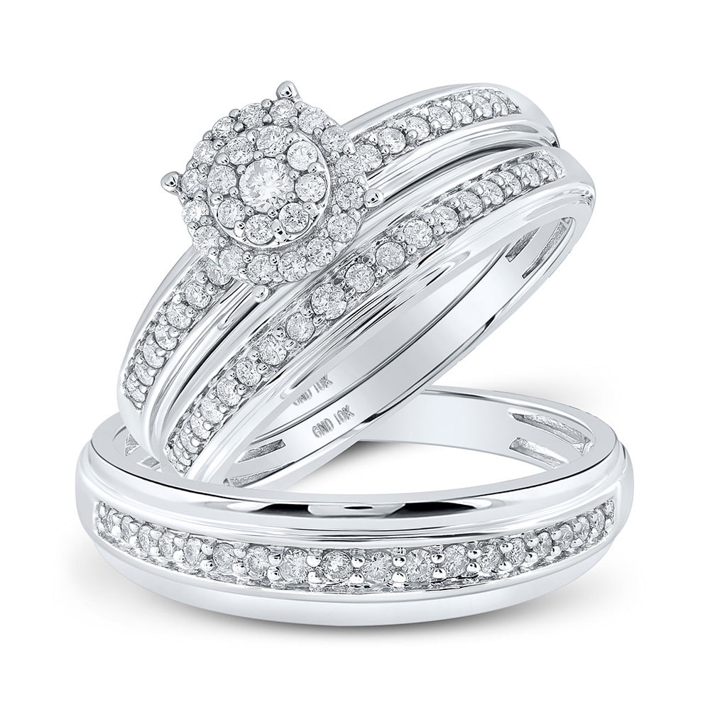 Details about   14K White Gold Finish Round Cut Diamond Engagement Ring Wedding Band Bridal Set 