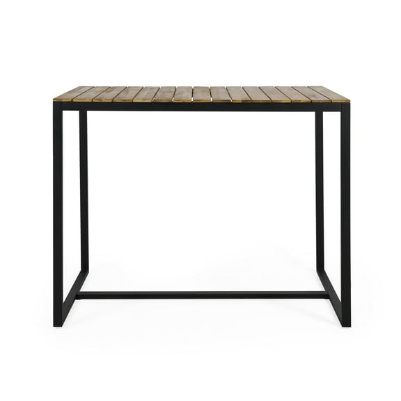 Christopher Knight Home Frieda Outdoor Modern Industrial Acacia Wood Bar Table, Teak Finish Black