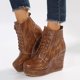 thumbnail image 2 of NECHOLOGY Botas Mujer Adulto Femenino Zapatos Botines mujer Botas de suela gruesa con tacón de cuña y cordones de piedra sólida versátiles para mujer (Brown, 6.5), 2 of 7
