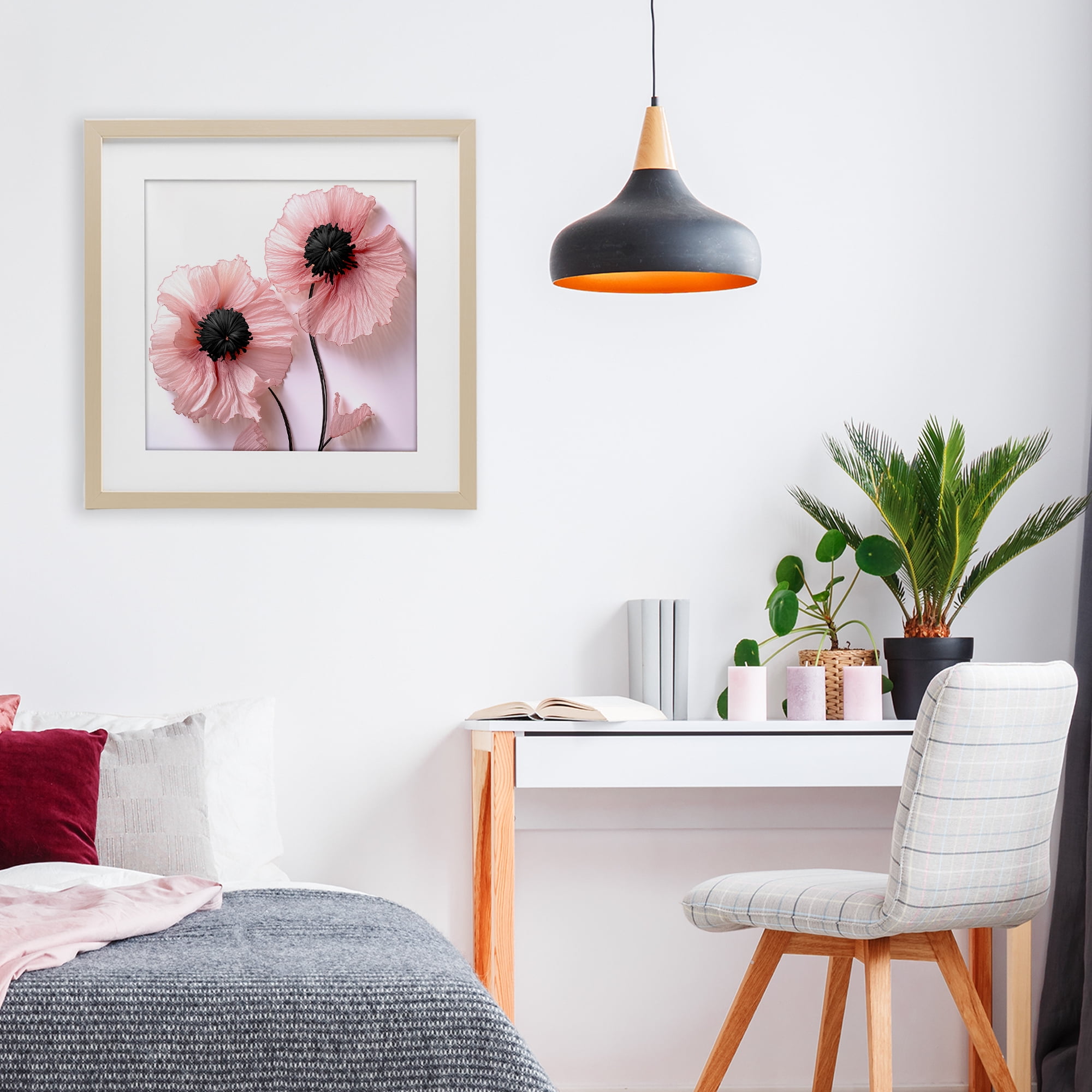 Properly Pink Poppies Birch Framed Print Under Glass, design by Sasha