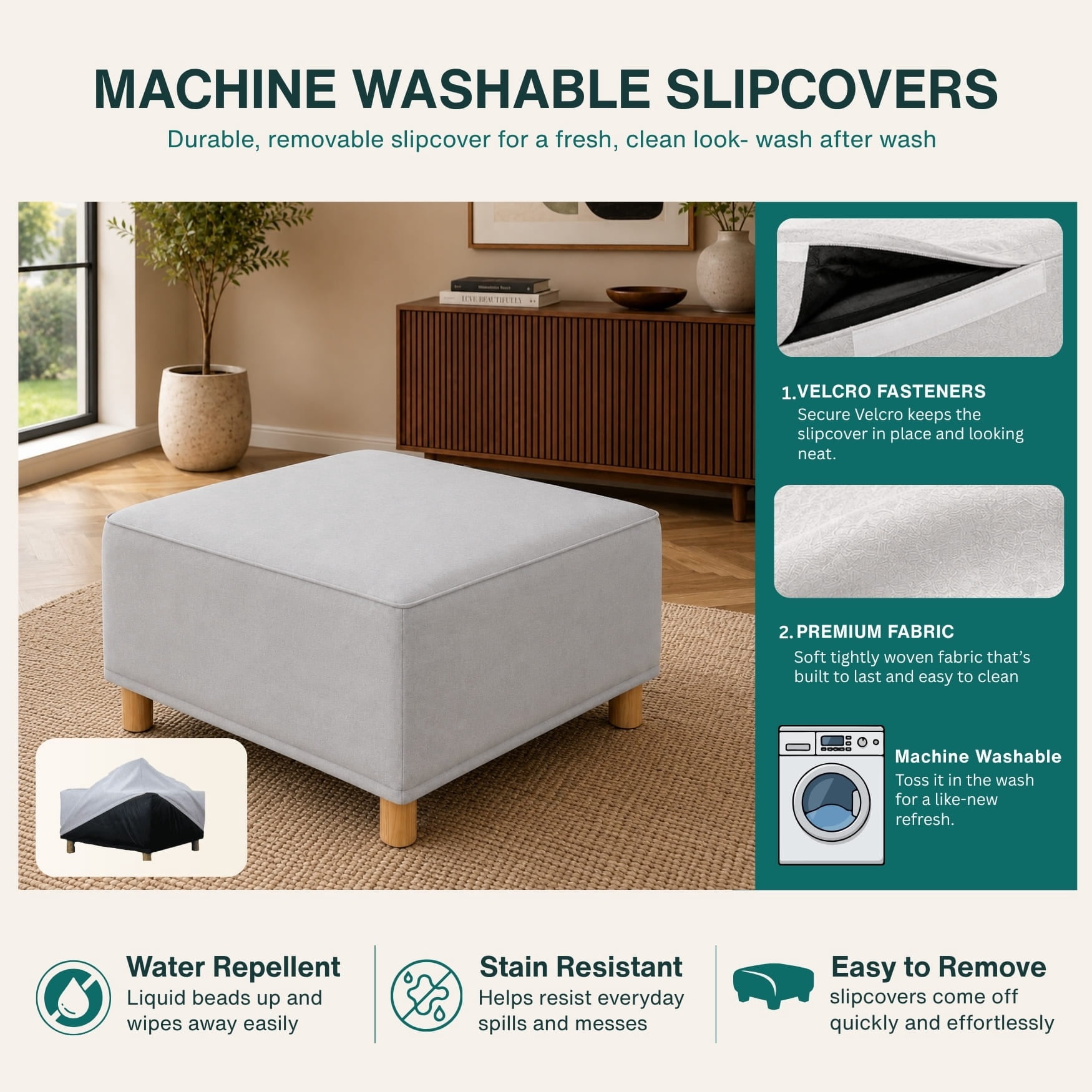 Chromcraft McKenzie Modular Ottoman, Modular Sectional Sofa Component, 1-Piece Single Seat Sofa Couch, Memory Foam Seating, Gray Fabric, Living Room