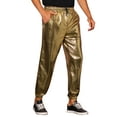 thumbnail image 4 of INSPIRE CHIC Metallic Joggers for Men's Drawstring Waist Party Club Shiny Disco Pants Golden 28, 4 of 5