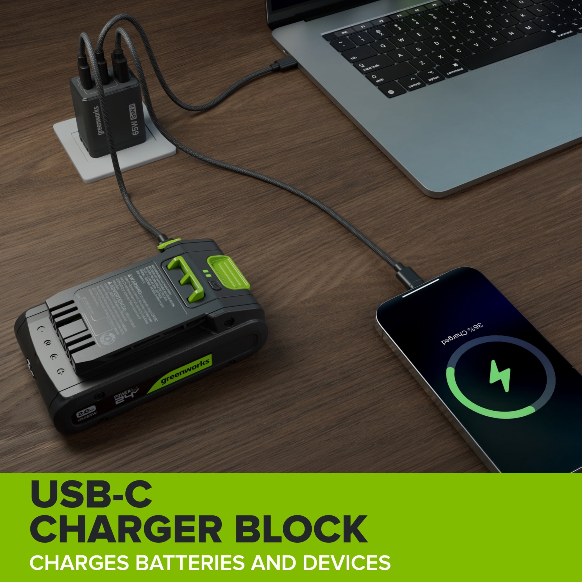 Greenworks PowerAll 24V Battery 2-Pack with 2.0 Ah Batteries with Cable, K2D4NNAA3