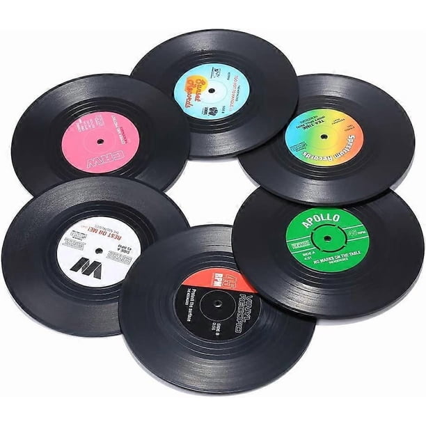 Record Coasters for Drinks, Funny, Absorbent, Novelty 6 Pieces Vinyl Disk Coasters, Effective Protection of The Desktop to Prevent Damage- 4.1 Inch Si