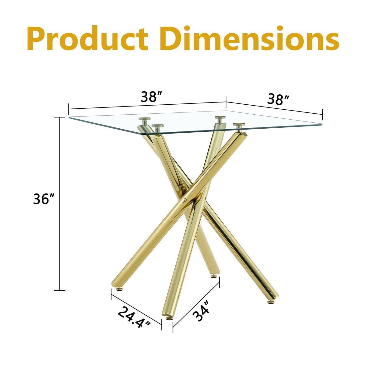 Modern Bar Table, Tempered Glass Pub Table with Electroplated Metal Cross Legs, Compact Kitchen Island Table for Home Bar, Living Room & Small Spaces, Gold
