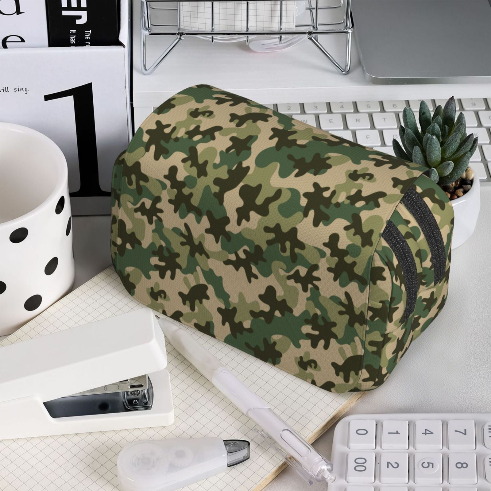 Rateoe Camouflag Pattern Double Clamshell Pen Case, Storage Organizer with Two Zipper Compartments– Holds Up to 50 Pencils & Pens